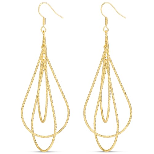 MILLA Teardrop Earrings - Designer Silver Statement Earrings or Gold Dangle Earrings for Women Trendy Upscale Dangly Earrings - color: Triple Teardrop / 14K Gold Plated