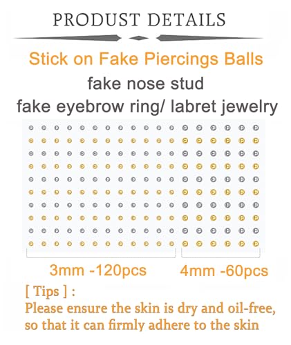 MODRSA Fake Nose Stud Fake Nose Ring Stud Fake Nose Piercing Fake Lip Ring Fake Earrings Stud Silver Gold Fake Cartilage Helix Earring Clip on Earring Hoop Fake Eyebrow Ring Fake Bridge Piercing - color: 1-2 style studs -silver gold