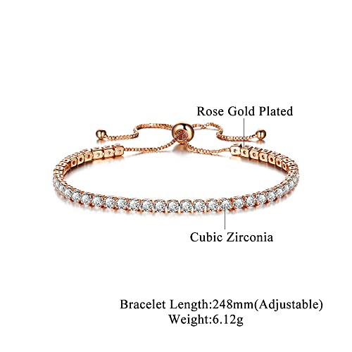 CiNily Adjustable Tennis Bracelets for Women Teen Girls Rainbow Cubic Zirconia Bracelet 14K White Gold Plated Hypoallergenic Slider Bracelet Jewelry Gift - color: Adjustable bracelet-rose gold
