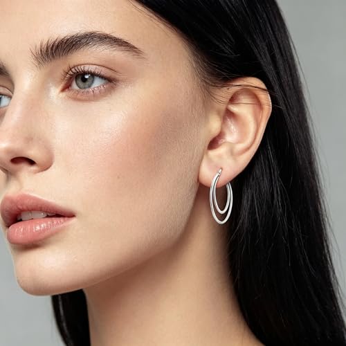 NARMO 925 Sterling Silver Hoop Earrings for Women Hypoallergenic Lightweight Simple Huggie Hoop Earrings Twisted Hoop Earrings Colorful Cubic Zirconia Hoop Earrings Rainbow Hoop Earrings - color: Double Hoop