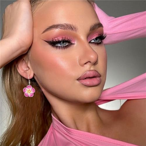 Dreuyet Colorful Plumeria Rubra Necklace Earrings Set for Women Elegant Hawaiian Style Flower Necklaces Bohemia Tropical Flower Dangle Earrings Luau Beach Party Accessories - color: roes red