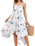 Chigant Women's 2026 Summer Dress Casual Boho Sundress Spaghetti Strap Swimwear Cover Up Beach Flowy Midi Vacation Dresses - color: Blue Khaki Floral, size: Medium