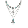 Western Necklaces Boho Layered Charm Necklace for Women Turquoise Beaded Choker Ox-head Pendant Necklace Western Jewelry for Women Cowgirl Accessories - color: Style-H