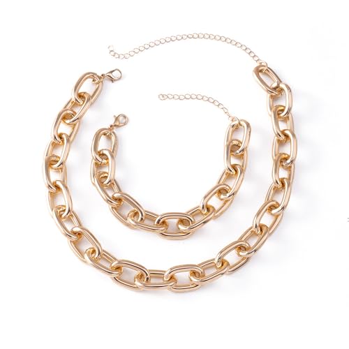 Gold Jewelry Set Chunky Gold Necklace Earring Set for Women Boho Oval Acrylic Earring Necklace Western Adjustable Choker Necklaces Bohemian Jewelry Set For Women - color: Gold D