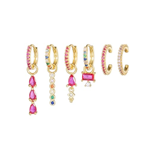 6pcs Gold Hoop Earring Stacks For Women Dainty Colorful Cubic Zirconia Huggie Earrings 18k Gold Hoop Earrings Cartilage Stud Earring Sets For Multiple Piercing - style: Fashion-A