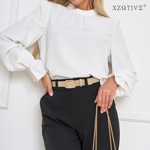 XZQTIVE 3 Pack Plus Size Women's Leather Belts for Jeans Pants Dress Fashion Gold Buckle Ladies Waist Belt - color: A-black+brown+beige(gold Buckle), size: Large: fits waist from 37"-42"