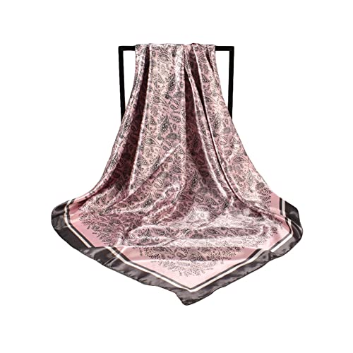 4Pcs Silk Head Scarves for Women Satin Hair Scarf 35”Large Square Bandana Silk Like Neck Scarf Shawl - color: Beige/Black/Pink/Green