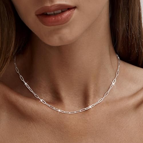 MBW Silver Paperclip Chain Necklace for Women,Dainty Sterling Silver Choker Necklaces for Women Trendy Simple Long Chunky Minimalist Waterproof Link Necklace Jewelry Gifts for Women 16/18/20 in - color: Paperclip-5mm/18inch
