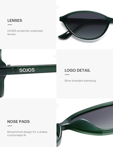 SOJOS Trendy Polarized Oval Sunglasses for Women Retro Chic 90s Shades Lightweight Sunnies SJ2656 - color: Green Frame Grey Grading Lens