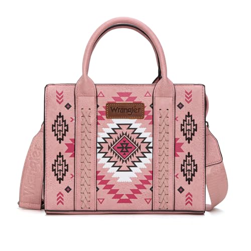 Wrangler Tote Bag for Women Western Purse and Aztec Satchel Handbag - color: Aztec Pink