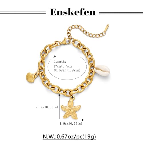 Gold Charm Bracelet for Women Boho Adjustable Shell Starfish Bracelet Summer Beach Ocean Statement Bracelets - color: Shell starfish bracelet