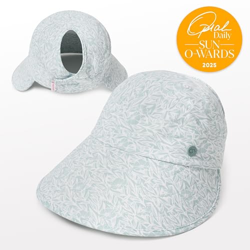Ponyflo Sunblocker Wide Brim Hat, Patented Women’s Ponytail Sun Hat for Adults, UPF 50 Sun Protection - color: Green