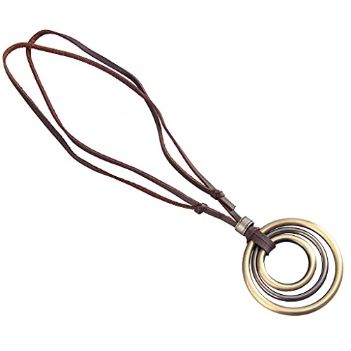 GelConnie Leather Cord Necklace Chain Multilayer Wooden Pendant Necklaces Vintage Jewelry Boho Long Sweater Necklace for Women Men - color: Leather Cord Necklace