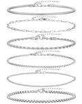 6Pcs Stainless Steel Chain Bracelets for Men Women 2mm Cuban Snake Twists Rope Box Beads Paperclip Link Chain Bracelet Sets Jewelry Gifts 7 Inches Length Adjustable - style: A:6 Silver-Chains