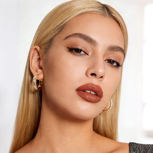 Chunky Gold Hoop Earrings for Women - 14k Gold Plated Twisted Rope Thick Hoops, Lightweight Hypoallergenic Small Hoop Earrings, Trendy Fashion Jewelry Gifts - color: two tone