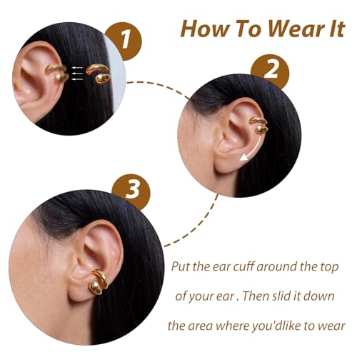 Ear Cuffs Non Piercing 14K Gold Plated Ear Cuff Earrings for Women Trendy Clip on Cartilage Earring Stacks Non Pierced Adjustable Fake Earrings Set Jewelry - color: B:Ear Cuff Earrings