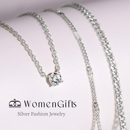 WomenGifts Layered Gold Necklaces for Women, 14K Gold Sterling Silver Plated Dainty Pendant Necklace Set Non Tarnish, Chunky Stackable Cuban Chain Choker, Trendy Birthstone Vacation Jewelry Gift - color: Silver, style: Cubic Zirconia