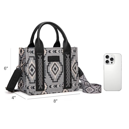 Wrangler Mini Aztec Tote Bag for Women Boho Small Top Handle Purse with Adjustable Strap - color: Boho Black