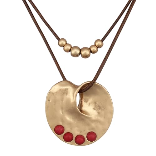 GelConnie Boho Necklaces for Women Cowgirl Necklace Stone Leather Cord Pendant Necklaces With Beads Long vintage Layered Choker Necklace - style: Leather Long Necklace
