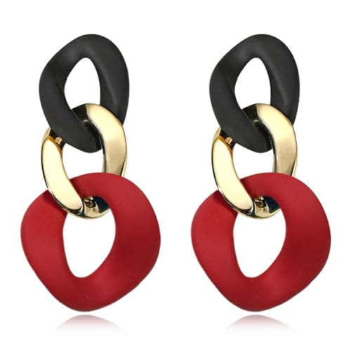 Charm Elegant Hollow Color Chain Acrylic Geometric Temperament Dangle Drop Earrings Bohemian Minimalist Hypoallergenic Jewelry Gift - color: Black Gold Red