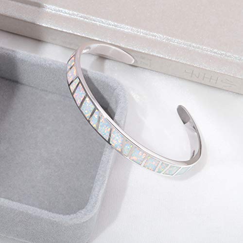 CiNily Womens Cuff Bracelet,Opal Bangle Bracelets Gold Plated Hypoallergenic Ladies Gemstone Open Cuff Bangle Bracelet - color: White