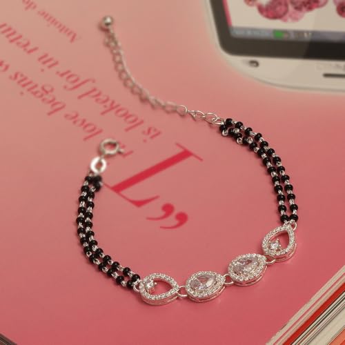 LeCalla 925 Sterling Silver Bracelet Jewelry Gift | Lightweight Italian Design Adjustable Love Bracelet | Link Chain with Lobster Claw Clasp Bracelet for Women Daughter Friendship Bracelet - color: CZ Mangalsutra Pear