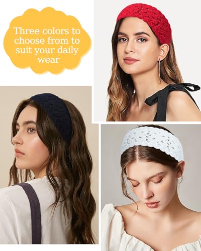 HAIMEIKANG Hippie Hair Bandanas Headbands for Women Boho Headband Knit Hair Bands Floral Head Wrap for Women and Girls(Beige+Red+Black) - color: Beige+Red+Black