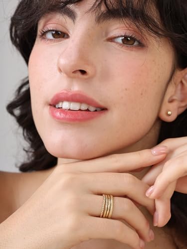14K Gold Filled Rings for Women, Dainty Stacking Rings for Women, Thin Gold Band Ring Plain Statement Ring Comfort Fit Size 6-10 - color: 14K Filled Gold -4pcs