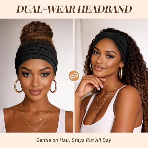 Awumbuk Wide Headbands for Women Knotted No Slip Head Bands Soft Turban Headband Hair Accessories Boho African Solid Color Head Wraps for Women Yoga Workout (Dark brown) - color: Dark brown