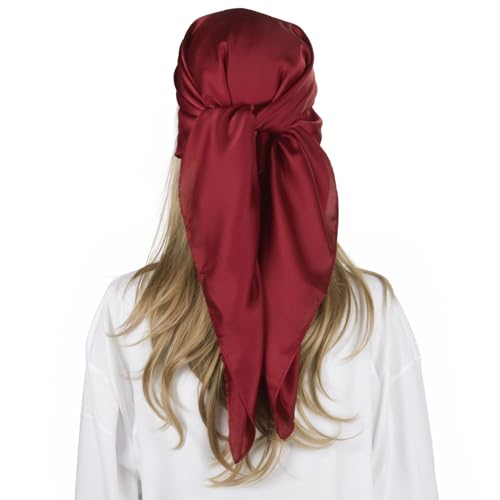 RIIQIICHY 35 Inch Head Scarf for Women Hair Scarf Like Silk Scarf Square Scarf Bandanas for Women - color: Dark Red