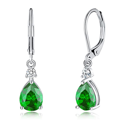 CiNily Teardrop Leverback Dangle Earrings for Women Hypoallergenic 14K Gold Plated Cubic Zircon Drop Earrings Fashion Crystal Earrings for Girls Jewelry Christmas Gifts - color: Green CZ-White Gold