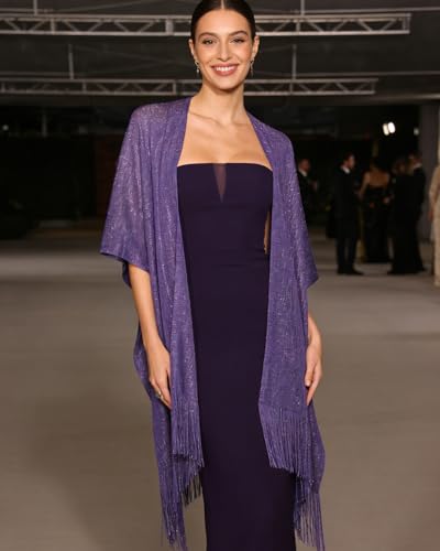 Sparkle Metallic Evening Shawls for Women formal Party Dresses Beach Travel Cardigan Shawl Wrap for Swimsuit - color: K-dark Purple
