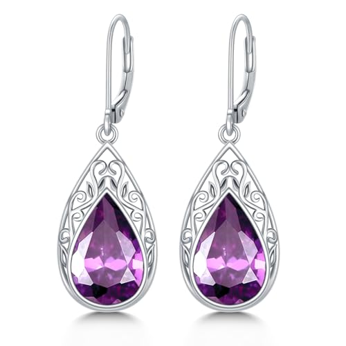 POIUY Gifts for Women Hypoallergenic Teardrop Filigree Birthstone Leverback Dangle Earrings 18K White Gold Fashion Jewelry Anniversary Wedding Birthday Gifts for Women Daughter Sister Girlfriend Wife - style: 6-June Birthstone Earrings