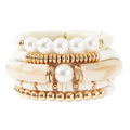 GOOJIDS Simple Beaded Gold Plated Bangles Bracelet Chunky Bamboo Tube Curved Stacking Clear Acrylic Colorful Beads Stretchable Gold Plated Bracelets Set For Women - color: A-A2 White Set