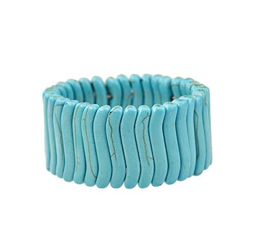 COLORFUL BLING Bohemian Simulated Turquoise Stretch Bangle Bracelet for Women Adjustable Ethnic Natural Stone Statement Wide Wrap Bracelet Boho Jewelry - color: thin
