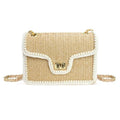 Straw Crossbody Bags for Women,Summer Beach Purse Vacation Shoulder Handbags with Pearl Trim - color: Khaki