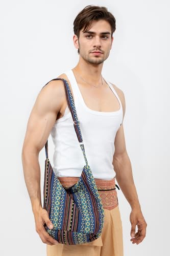 Your Cozy Hobo Sling Bags For Women Crossbody Bag Thai Top Handmade Shoulder Bag with Adjustable Strap - color: Naga-blue