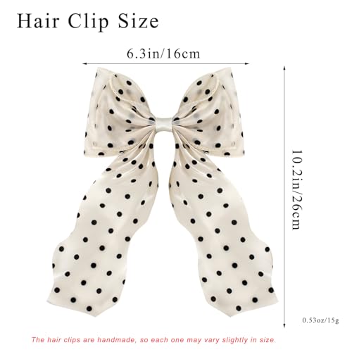 Large Hair Bow Clips for Women, Polka Dot Bow Hair Barrettes with Long Tail French Hair Ribbon Clips Hair Accessories for Girls (Polka Dot 2PC) - color: Polka Dot,Polka Dot