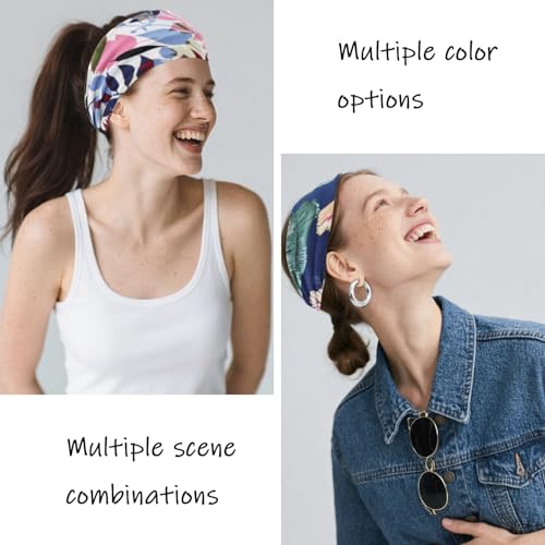 6 Pack Boho Style Women's Headbands, Non slip Fashion Wide Elastic hairband, Daily Sports Yoga Workout Women's Hair Bands,Floral Print-Flowers - color: Type 6