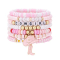 Fuqimanman2020 Boho Western Cowgirl Howdy Stackable Beaded Bracelet Set for Women Western Country Hat Boot Charms Polymer Clay Beads Bracelets Country Concert Rodeo Jewelry Gift - color: Style 1 Pink(A)