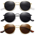 MEETSUN Round Polarized Sunglasses for Women Men Classic Retro Metal Frame Sun Glasses UV Protection - color: (3 Pack) Gold/Grey + Black/Grey + Gold/Brown
