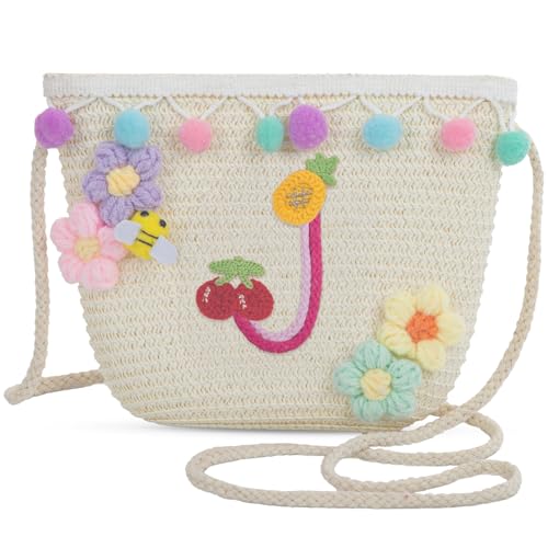 Letter Small Woven Straw Summer Beach Tote Bag for Women 2025,Woven Straw Beach Purse Shoulder Crossbody Bag for Women 2025 - color: White J