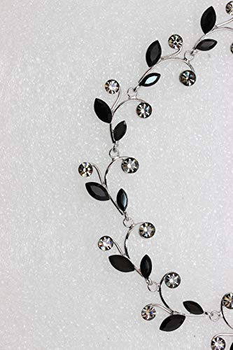 Faship Gorgeous Rhinestone Crystal Floral Necklace Earrings Set - color: Black