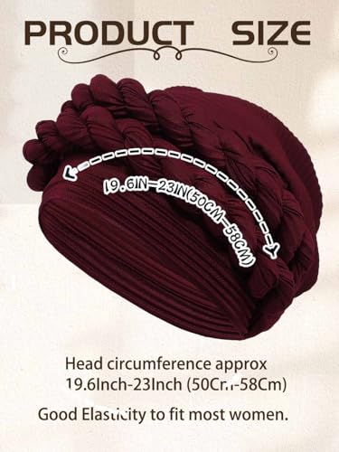 Woeoe Women African Turbans Pre-Tied Twisted Grey Hat Rhinestone Stretchy Head Wrap for Church Party - color: Claret