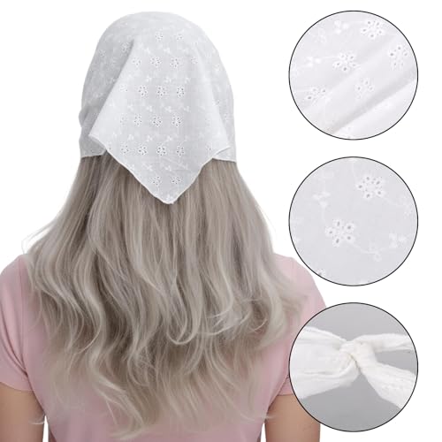 Black Lace Bandana Headband Scarf White Eyelet Lace Bandana Hair Scarf Triangle Headscarf for Women Flower Eyelet Hair Kerchief for Sweet Women Boho