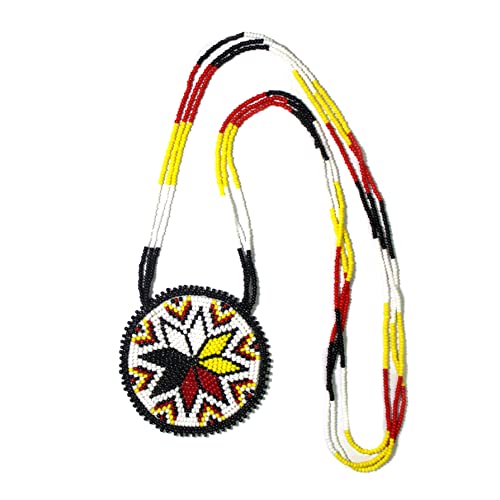 Handmade Native American Style Tribal ethnic Seed Bead Beaded Layered Medallion Necklace #1 - color: 4 Direction Star
