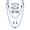 Trendy Infinity Wrap 60’’ Long Statement Necklace, Earrings and Bracelet Set - Hand Knotted Versatile Crystal and Shell Beads Strand Necklace and Chunky Beaded Stretch Bracelet Stack – Jewelry Set Gift for Women - color: Blue/Round Earrings