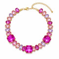Fashionable Chunky Plated Tennis Rhinestone Statement Necklace Jewelry Set for Women Multicolor gem necklace with Great Sparkle and Shine Design for Women to Easy Match - color: fuchsia red big rhinestone
