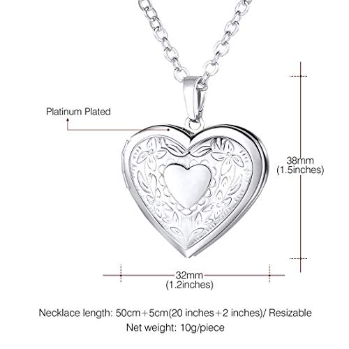 U7 Women Locket Necklace Platinum 14K Gold Photo Lockets that Hold Picture,Chain 20 Inch Personalized Gift Custom Love Heart Image Necklaces - color: 01# (Hot!)Platinum Heart