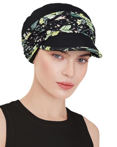 Chemo Headwear Viscose Newsboy Cap for Women Summer Hats - color: Black Green Pattern